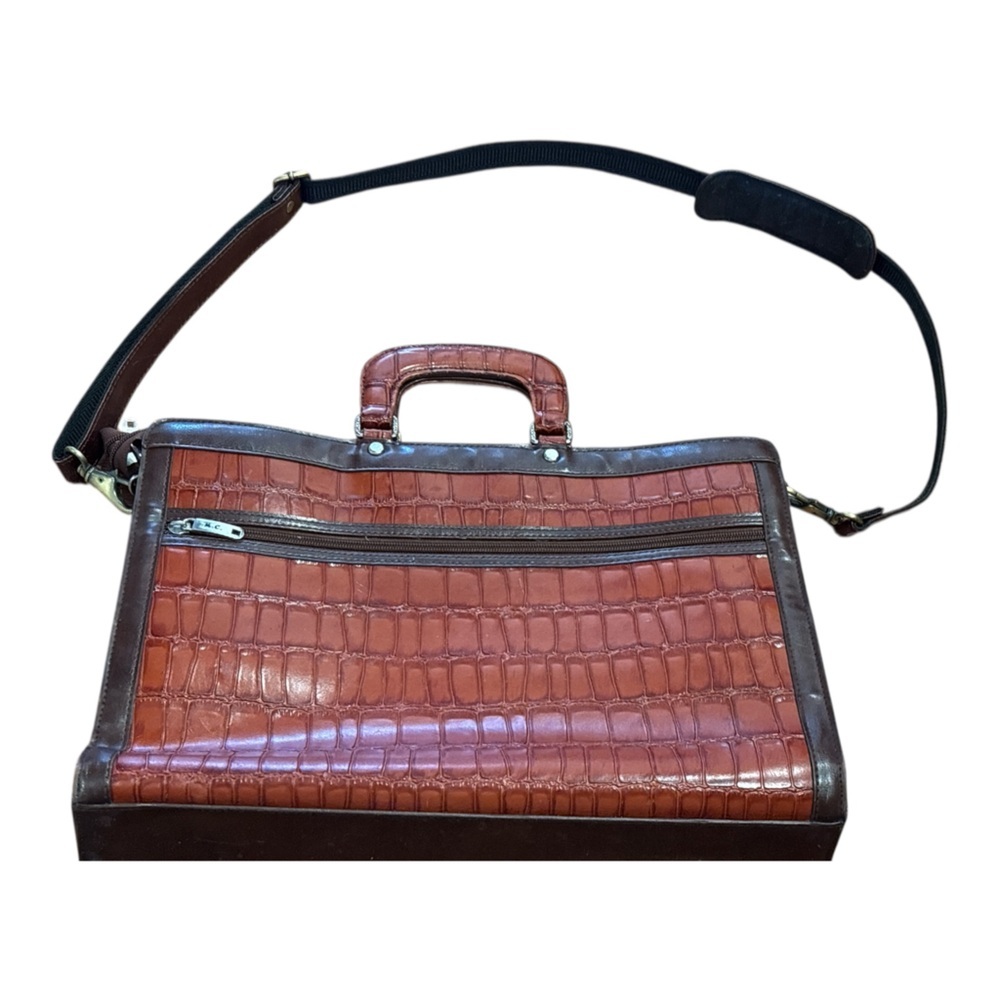 90s MARC CHANTEL BROWN CROCODILE-EMBOSSED & LEATHER TRIM CASE EMBOSSED HARDWARE - Picture 4 of 15